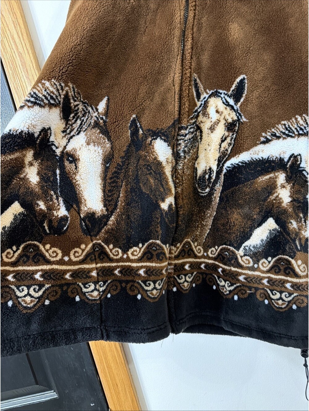 Mazmania Western Horse Print Fleece Jacket Full Zip Made USA Vintage Men Size XL